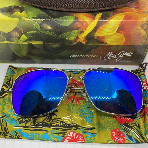 Brand New Maui Jim Polarized Pilot double bridge MJ773 Silver with Blue Mirror - Picture 6 of 9